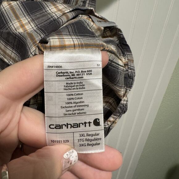 Carhartt Relaxed Fit Plaid Short Sleeve Button Up Gray Yellow Mens 3X - Picture 4 of 5